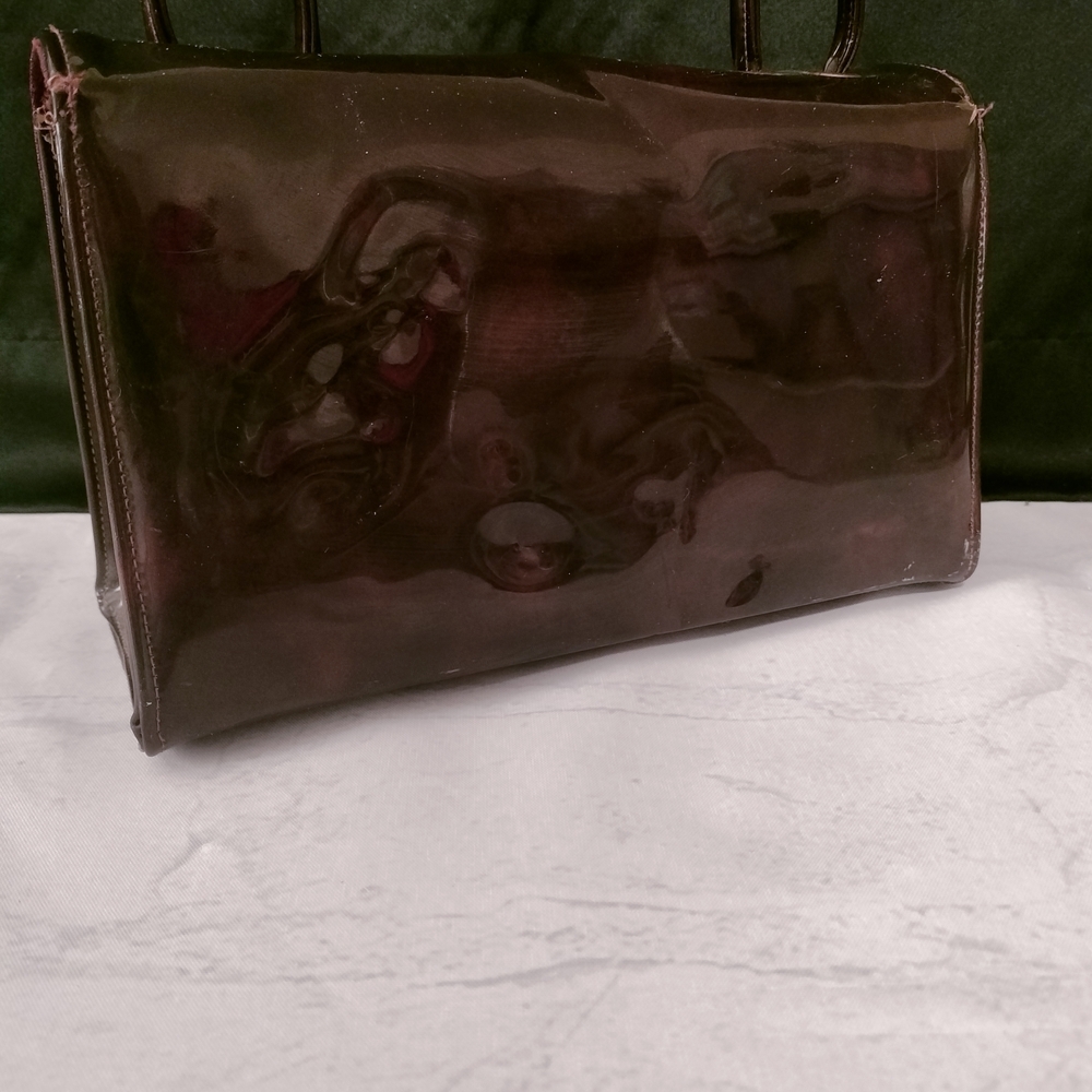 Vintage Style, Oxblood, Patent Faux Leather, Baguette Handbag Shoulder Bag Hard - Picture 3 of 10